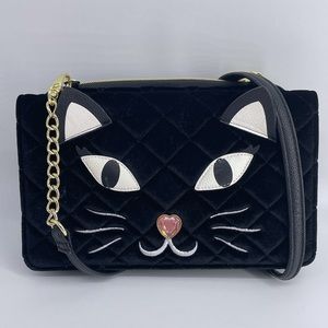 Betsey Johnson Quilted Black Cat Kitch Purse